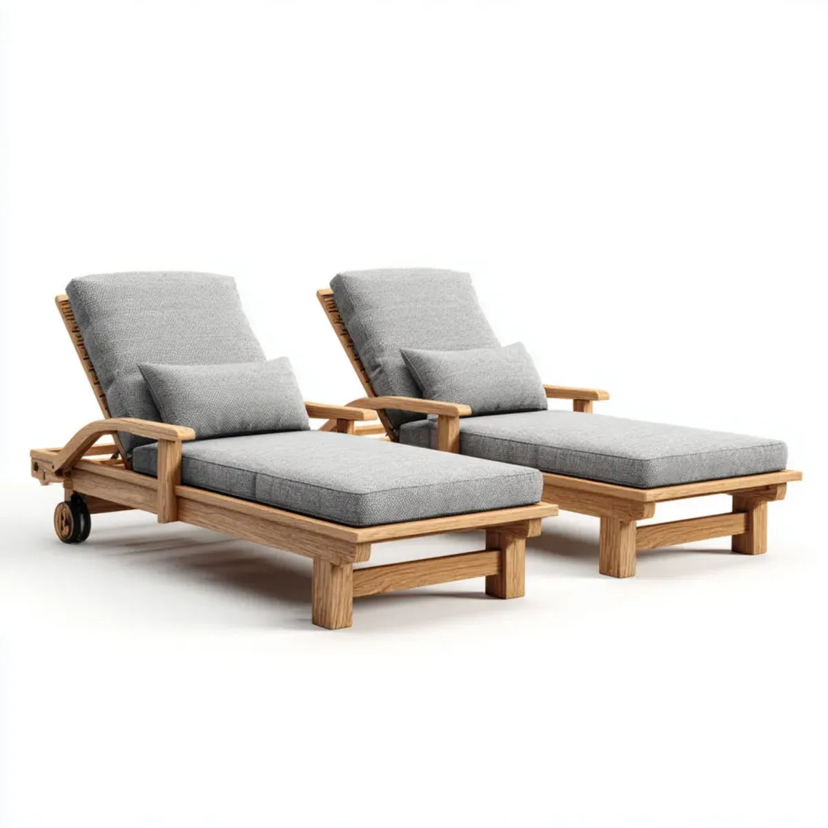 Lot de 2 bains de soleil inclinables gris en teck massif avec coussins 200 x 70 x 85 cm