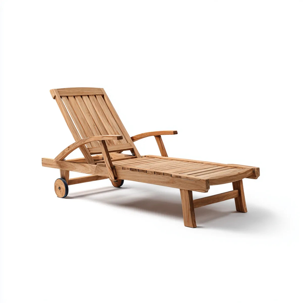 Bain de soleil inclinable à roulettes en bois massif naturel rectangulaire 200 x 65 x 35 cm