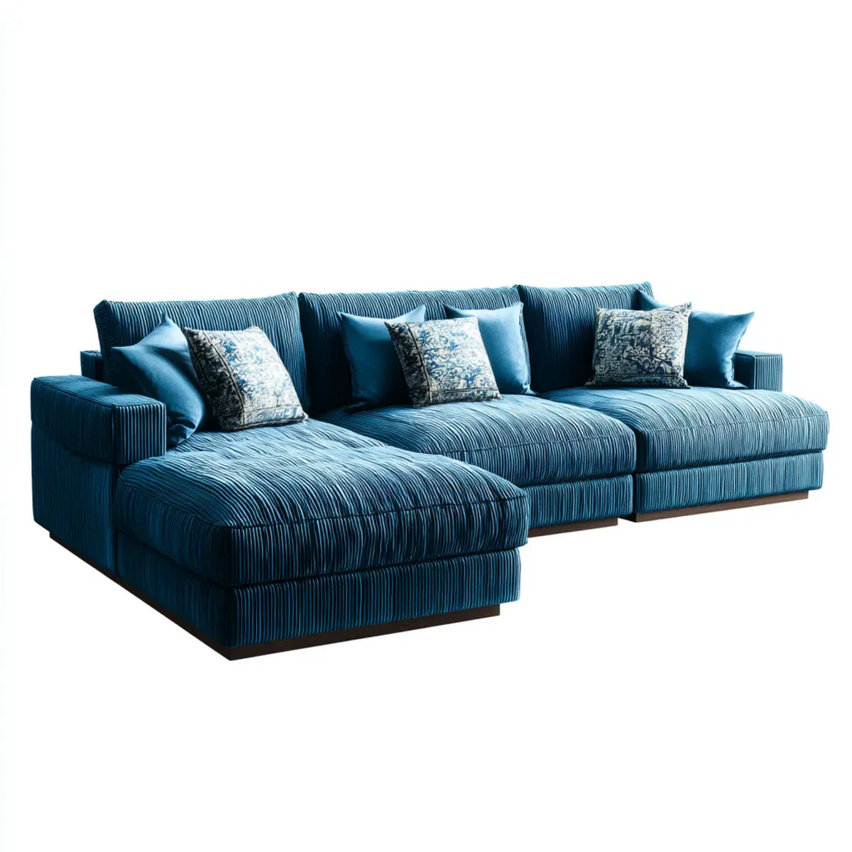 Canapé d’angle gauche 4 places bleu pétrole 300 x 180 x 85 cm en velours côtelé polyester forme L