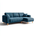 Canapé d’angle 3 places bleu pétrole en velours côtelé avec méridienne droite 230 x 150 x 85 cm
