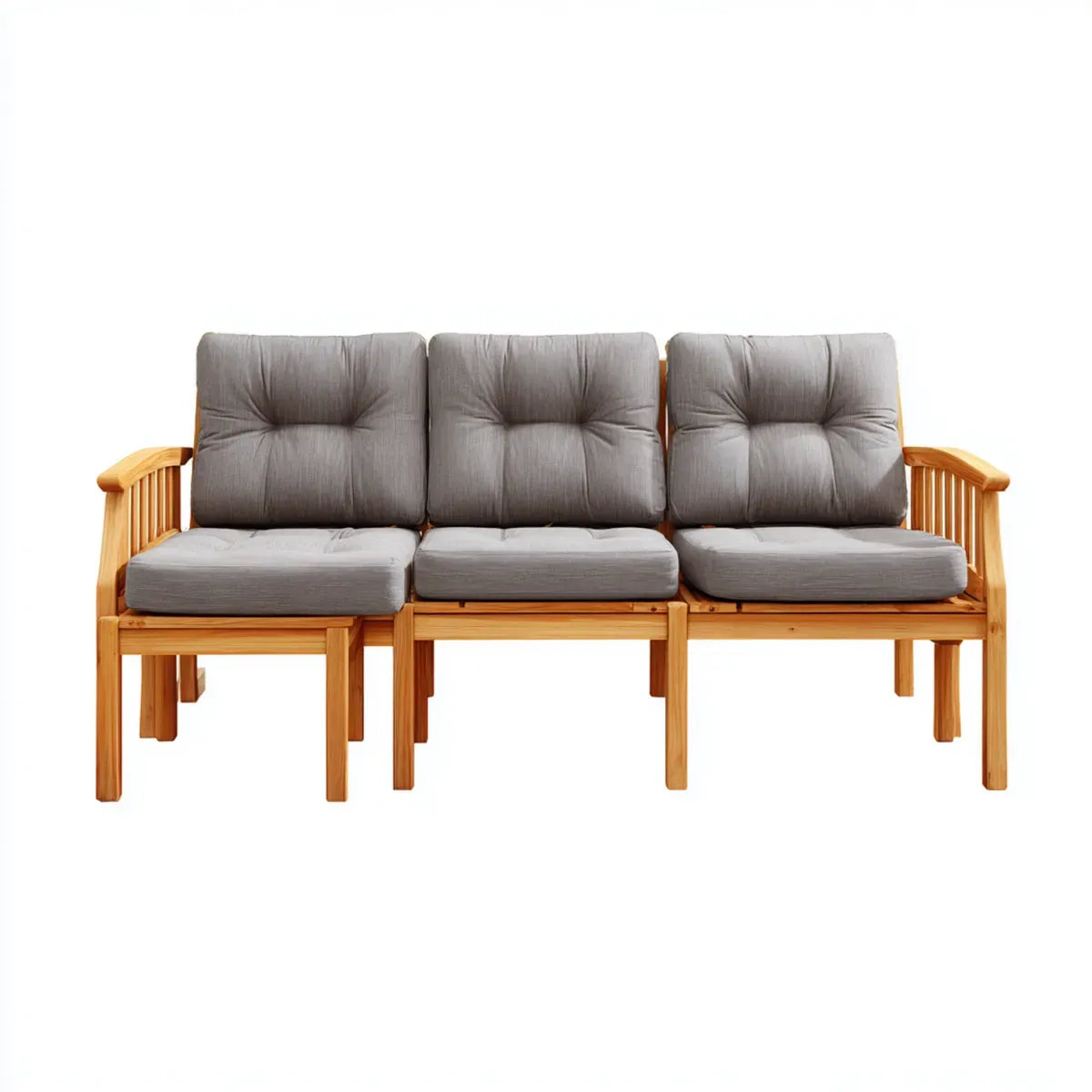 Canapé de jardin 3 places droit gris et naturel en acacia massif avec coussins en polyester 195 x 69 x 70 cm