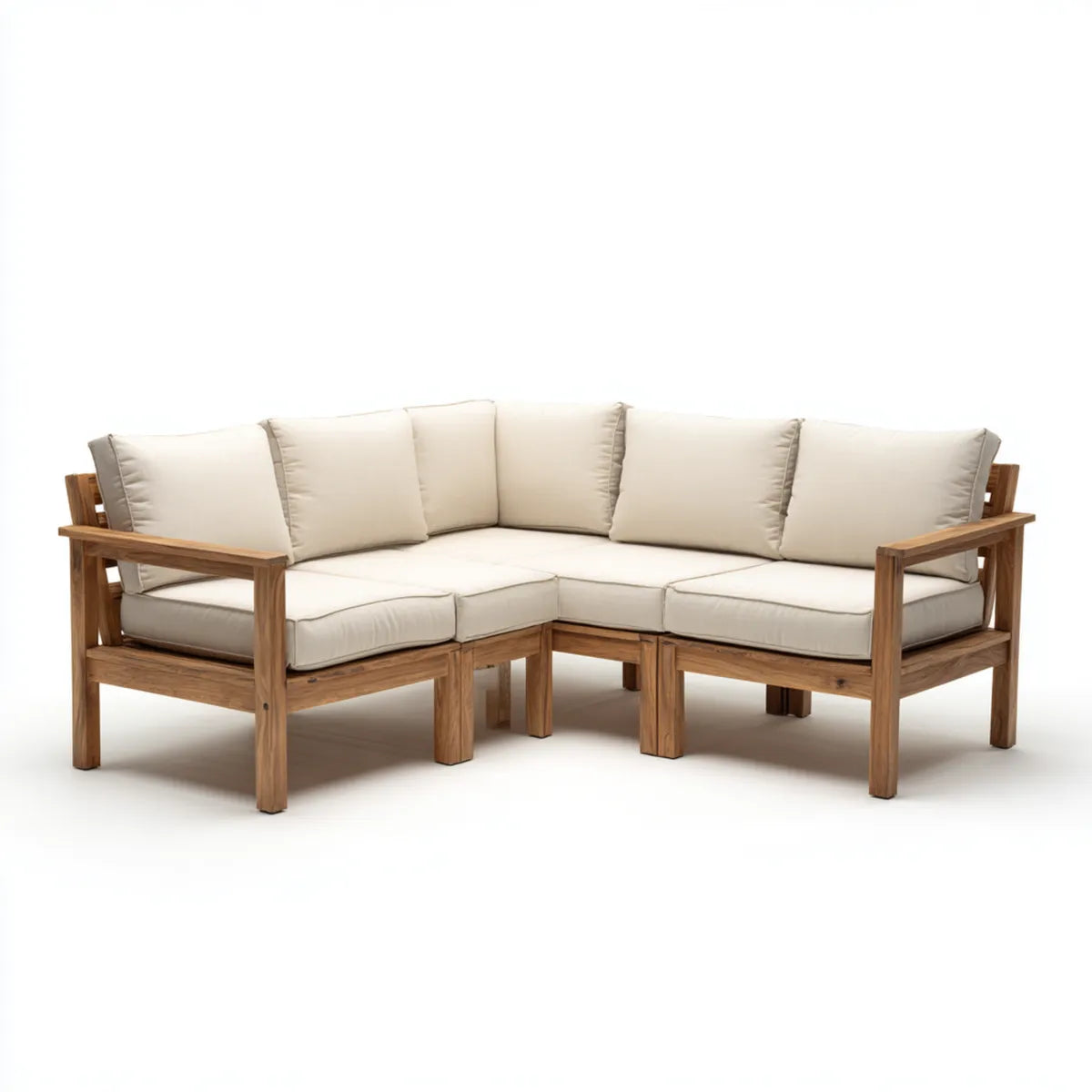 Canapé de jardin d'angle 5 places beige en bois massif d'acacia 210 x 210 x 78 cm