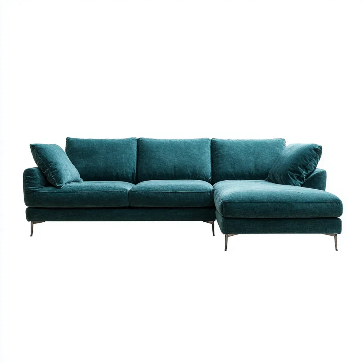 Canapé d'angle 3 places avec méridienne droite vert canard en velours de polyester 260 x 160 x 85 cm