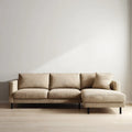 Canapé d’angle 3 places beige en velours côtelé polyester forme L 260 x 160 x 85 cm