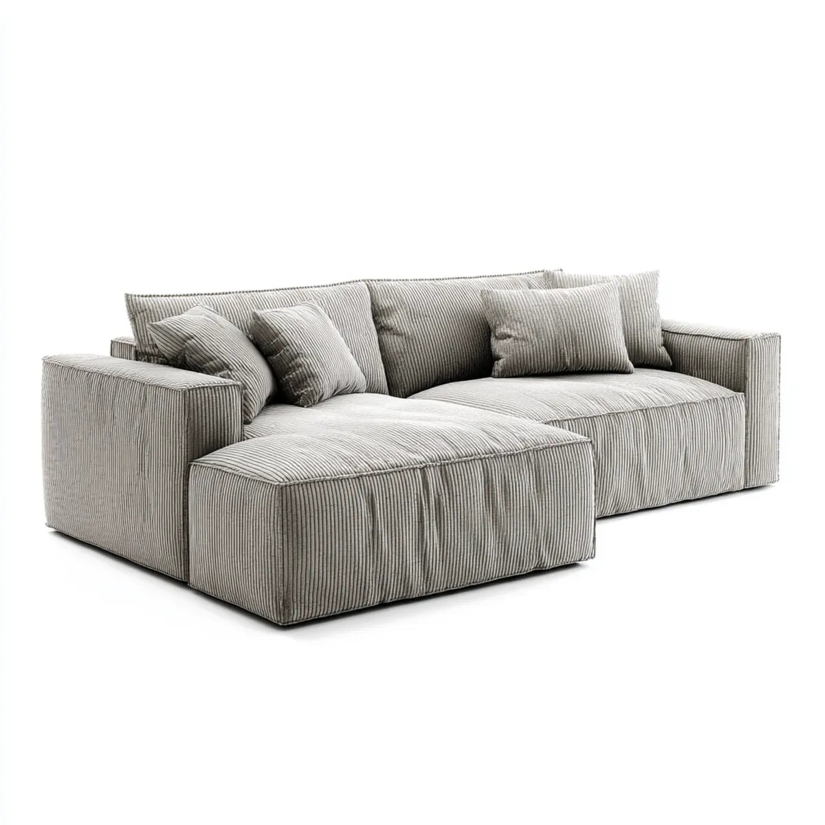 Canapé d’angle 3 places avec méridienne gris en velours côtelé polyester 260 x 170 x 85 cm forme L