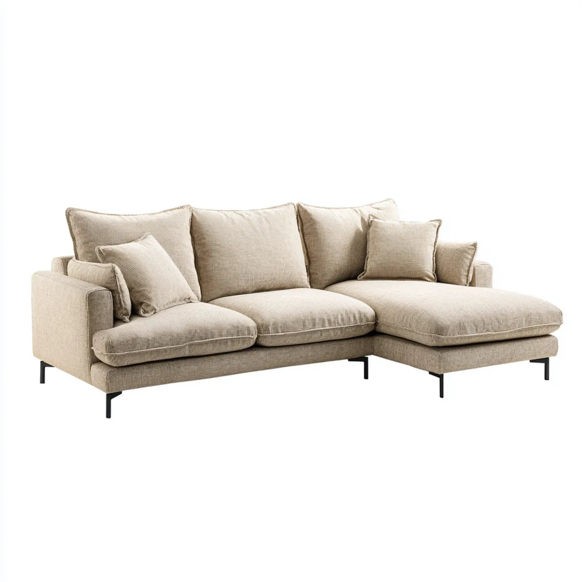 Canapé d'angle avec méridienne droite beige 260 x 160 cm en polyester forme en L