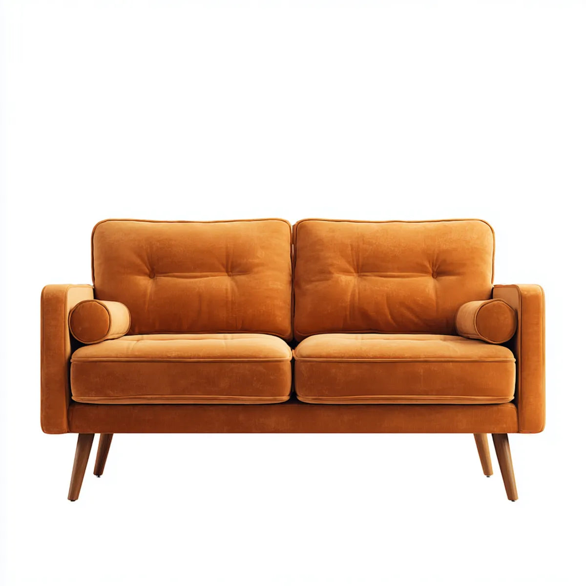Canapé 2 places orange brûlé en velours de polyester droit 160 x 82 x 86 cm