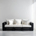 Canapé de jardin droit 3 places noir et blanc cassé en résine tressée 240 x 85 x 78 cm