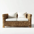 Canapé de jardin 2 places en rotin naturel beige avec coussins 140 x 75 x 78 cm