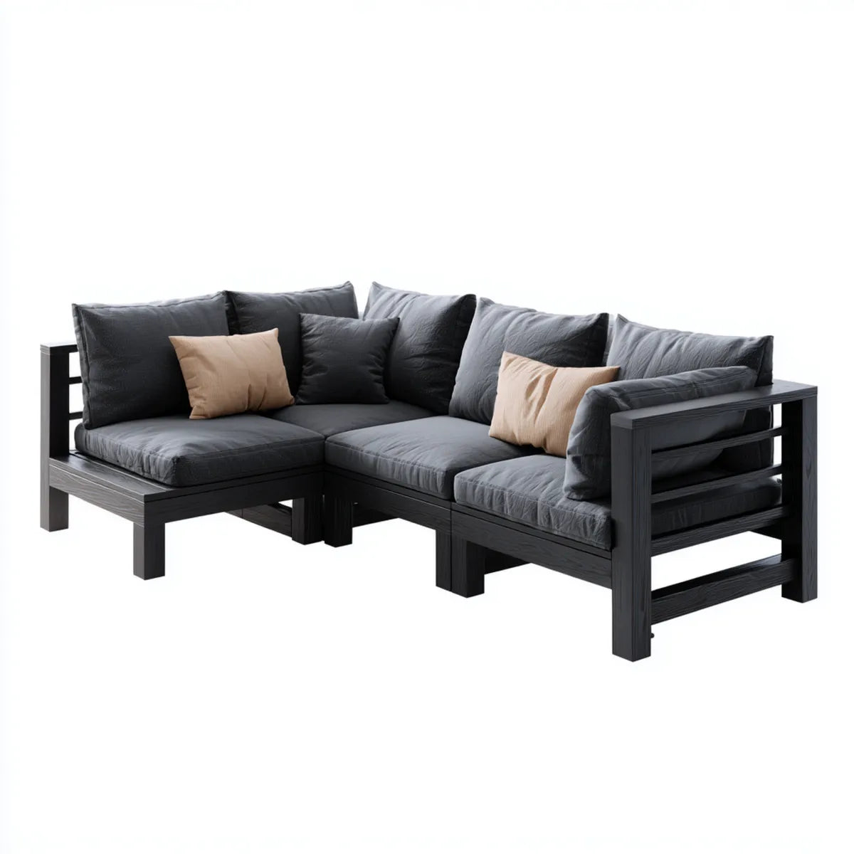 Canapé de jardin d'angle 3 places noir et anthracite en acacia massif 225 x 225 x 75 cm en L