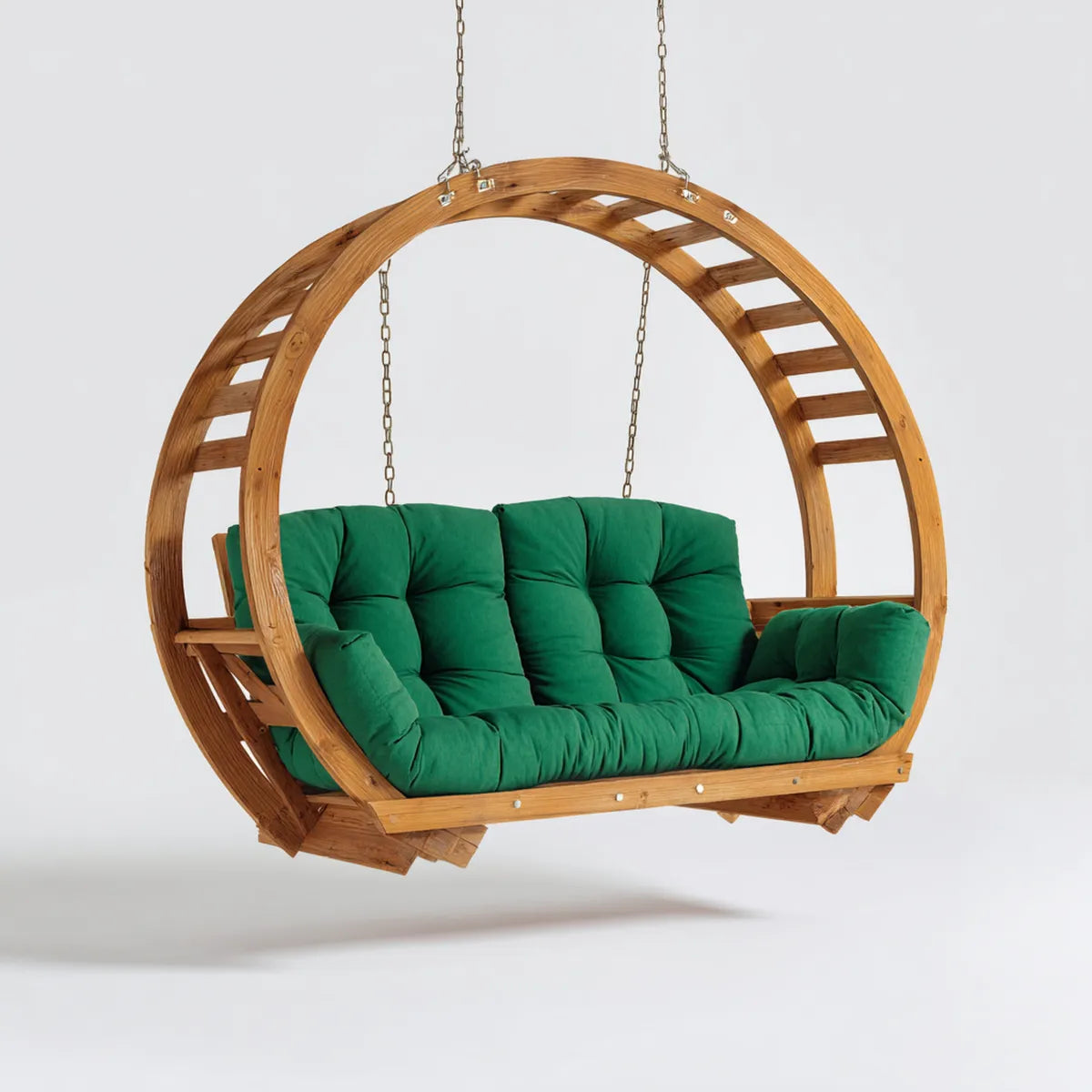 Balancelle suspendue 3 places vert et naturel 200 x 90 x 190 cm en pin massif forme ronde