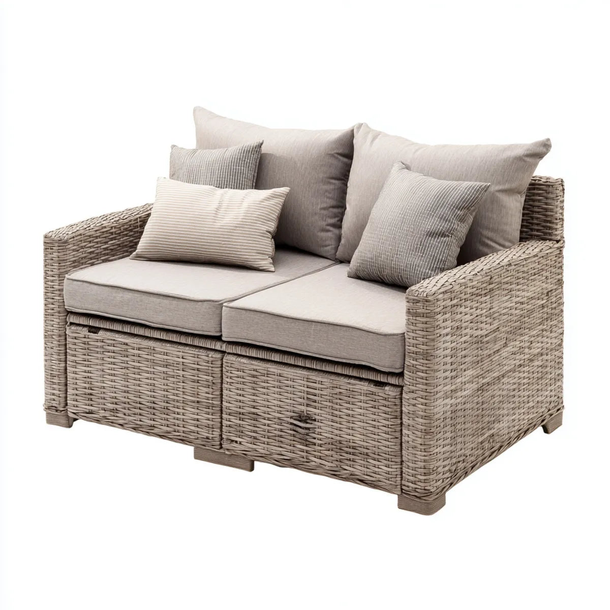 Canapé de jardin 2 places gris beige 140 x 85 x 85 cm en polyéthylène tressé rectangulaire