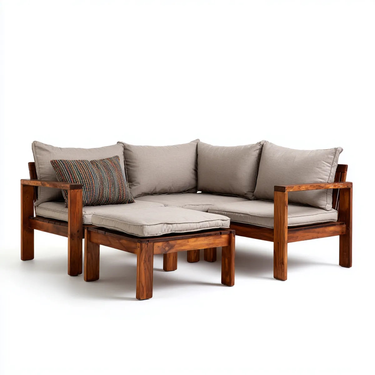 Canapé d'angle de jardin 3 places gris en bois d'acacia massif 210 x 145 x 75 cm
